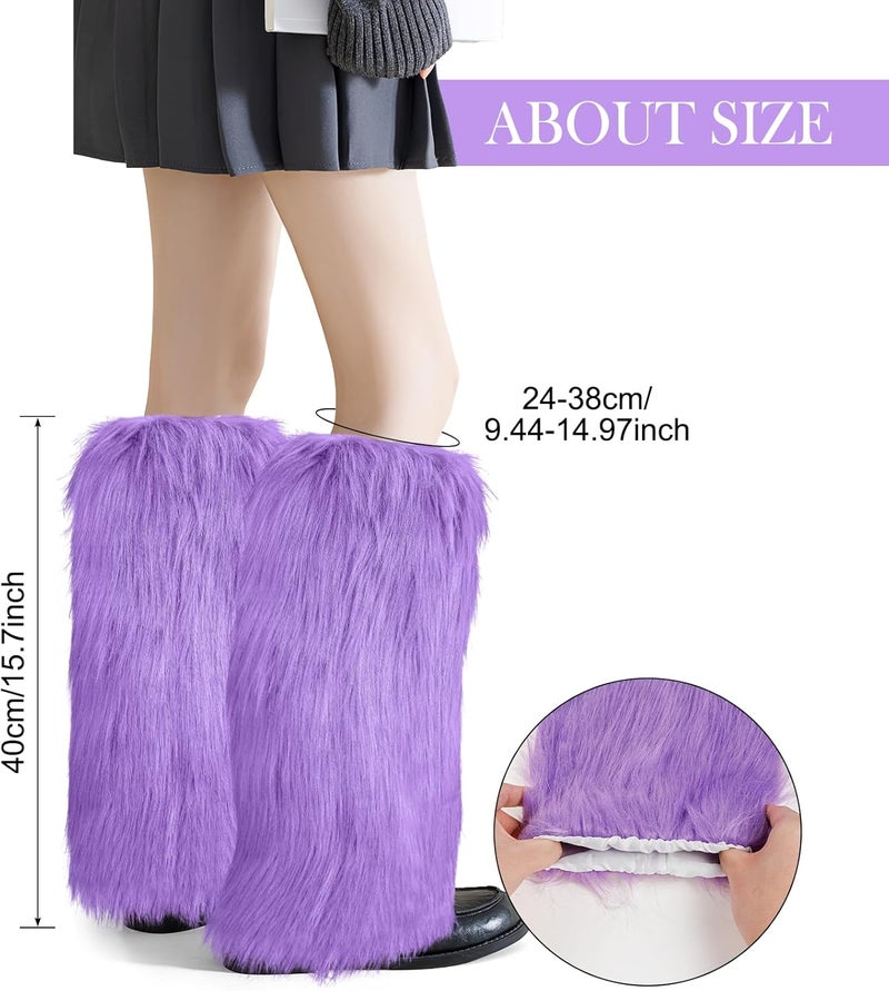 XEPST Faux Fur Fuzzy Leg Warmers Furry Boot Covers for Women, Warm Fuzzy Boot Cuff Boot Sleeves Leg Warmers for Party Costume - Image 2